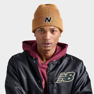 New Balance Ribbed Knit Fleece Lined Cuffed Beanie Mustard Yellow Wool Blend OSZ